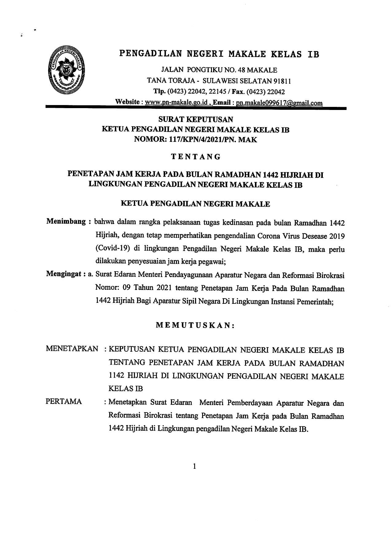 SK Penetapan Jam Kerja page 0001